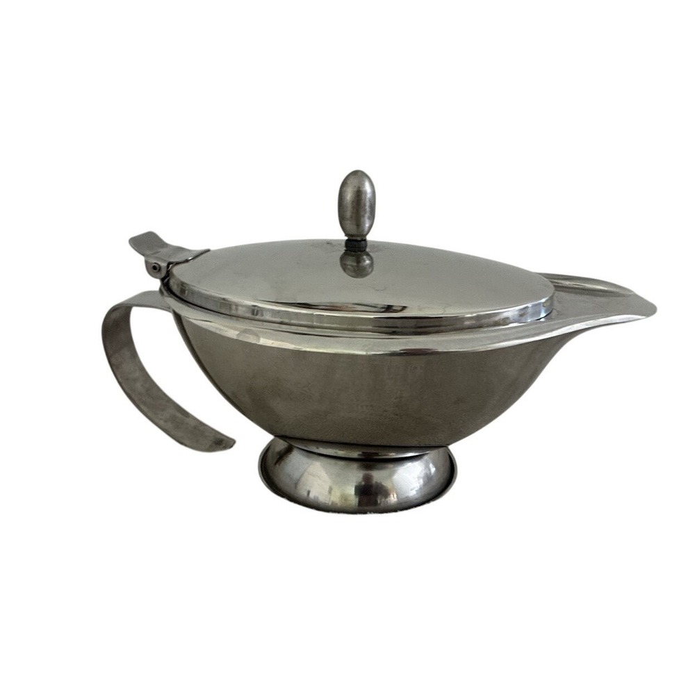 OGGI Gravy Boat Insulated Thermal Stainless Steel Hinged Lid 5x9'' 14oz